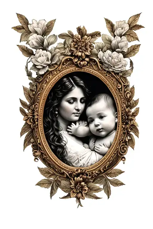 Mother And Baby In A Vintage Frame