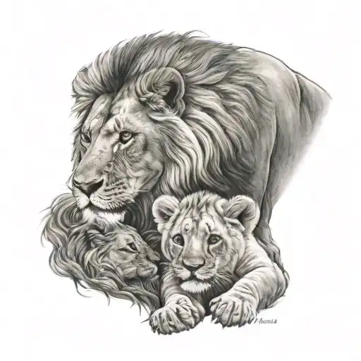 Lion With Cub Showing Bond Of Father And Son