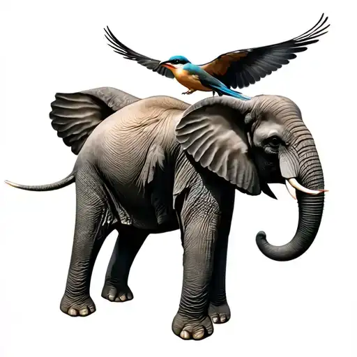 Elephant With Kookaburra Flying Next To It