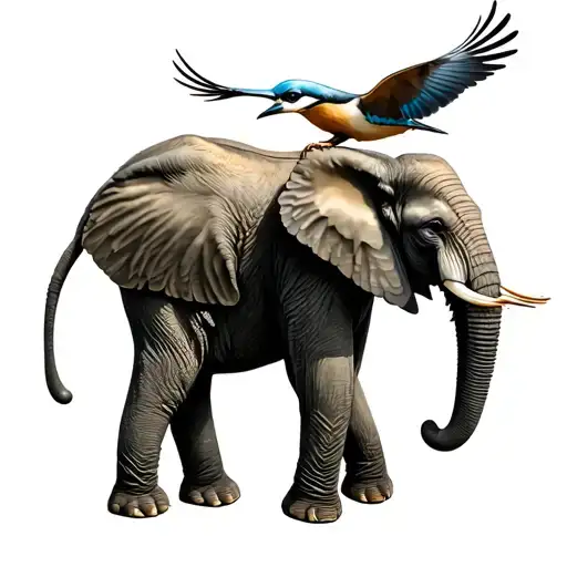 Elephant With Kookaburra Flying Next To It