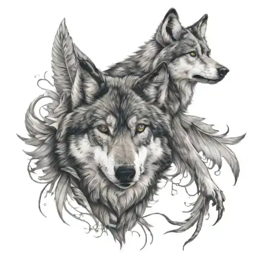 A Wolf With Wings And A Pup