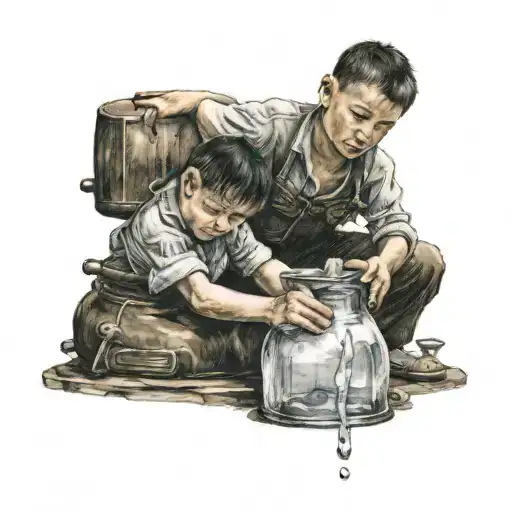 Boy Pours Water From A Jug