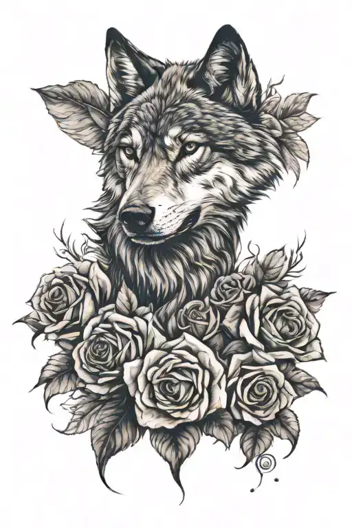 Half Wolf Face Sleeve With Rose Growing