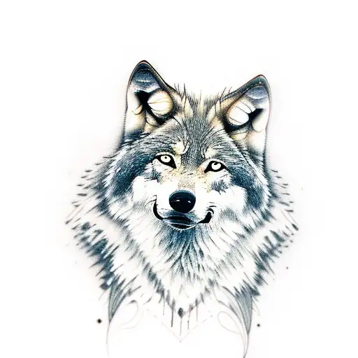 Wolf With Litle Wolf Reflected In Water