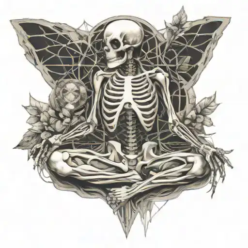Skeleton Meditating With Sacred Geometry Backround