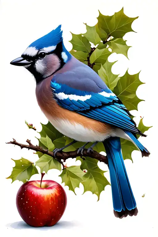 Bleu Jay Bird And Apple Tree And Winter And Marmot
