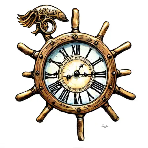 Ships Wheel With Clock