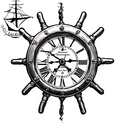 Ships Wheel With Clock