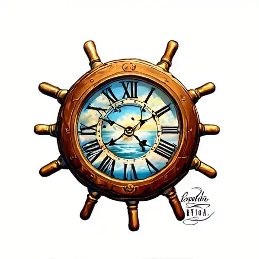 Ships Wheel With Clock