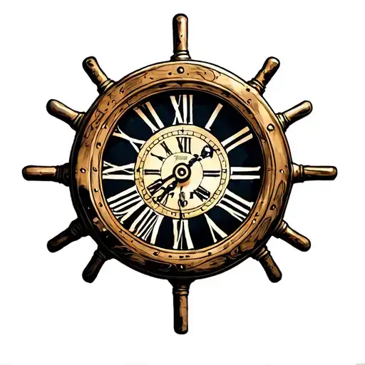 Ships Wheel With Clock
