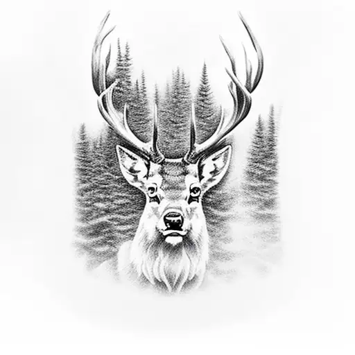 Stag In Forest During Storm