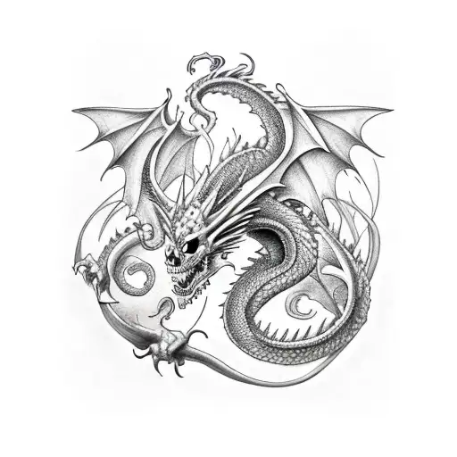 Dragon With Skull And Hour Glass