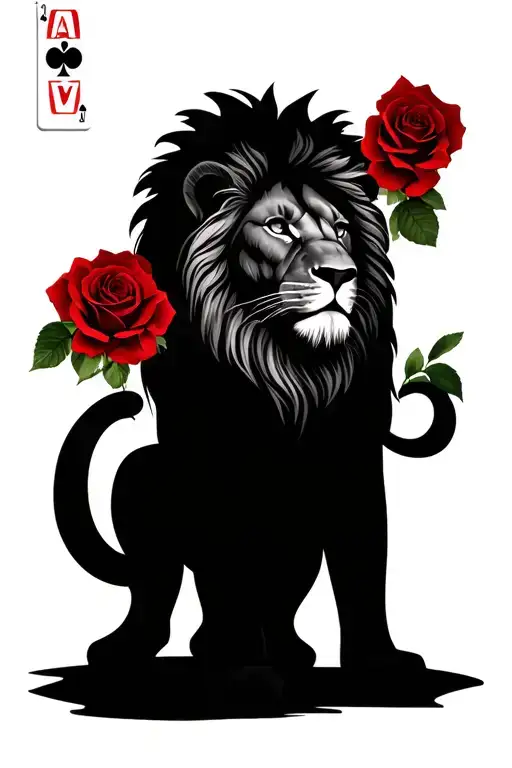 Lion Fading In The Background With Roses And Playing Cards