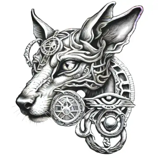 Rod Of Asclepius As Veterinary Technician Anubis In The Background With The Eye Of Ra Above