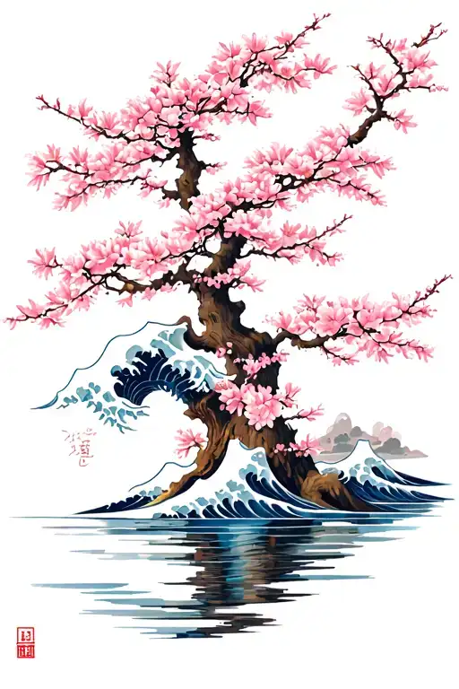 Japanese Waves Cherry Blossom Tree