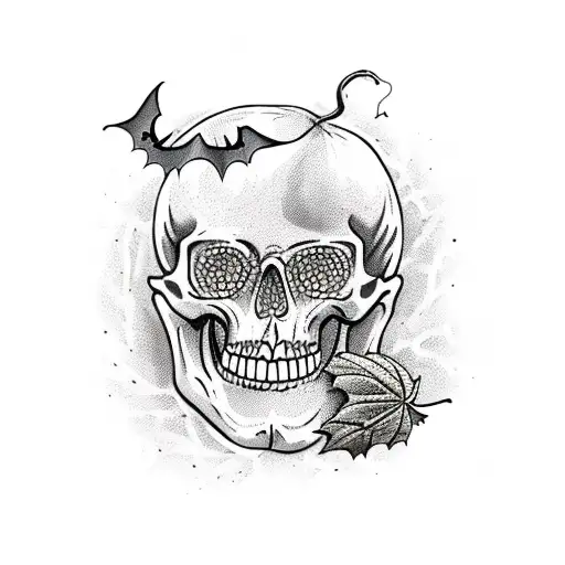 Vintage Halloween Autumn With Skeleton