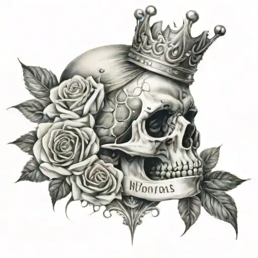 Half Woman With Crown Half Skull With Roses