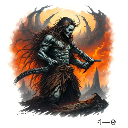 A Character From A Favorite Video Game Battling Their Inner Demons In A Dark And Surreal Landscape