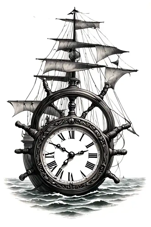 Ships Wheel With Clock
