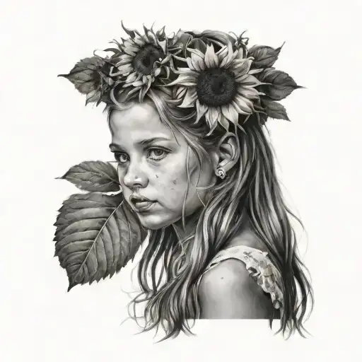 A Realistic Portrait Of Your Daughter With A Sunflower In Her Hair