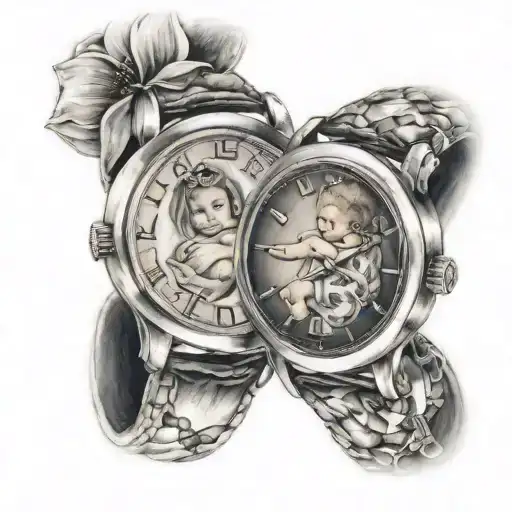 2 Watches Showing Birth Time Baby Girls Holding Hands