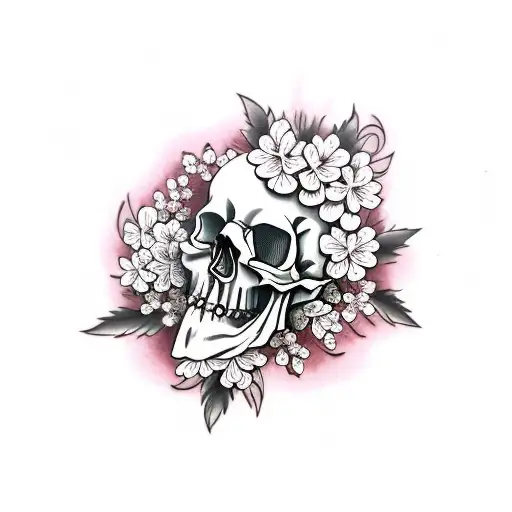 Skull With Cherry Blossom
