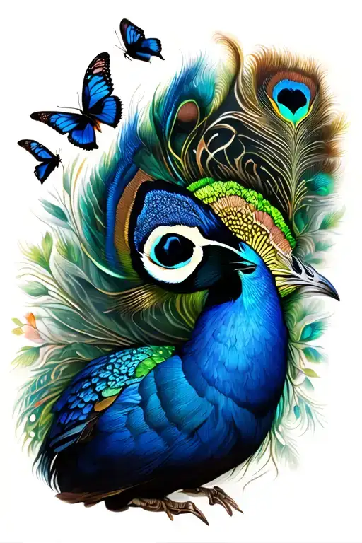 Peacock And Butterflies Fluttering