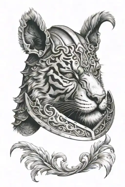 Half Knight Helmet With Half Tiger Head