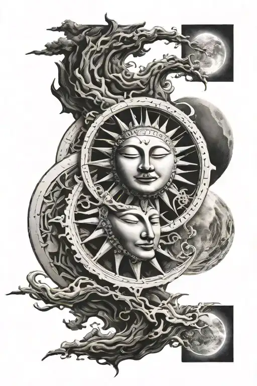 Jing Jang Symbol Integrated With A Realistic Photo Of Sun And Moon