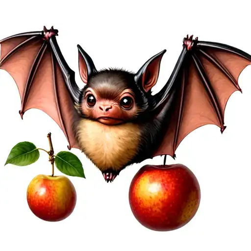 Cute Hanging Bat Tattoo With Piece Of Fruit Bat