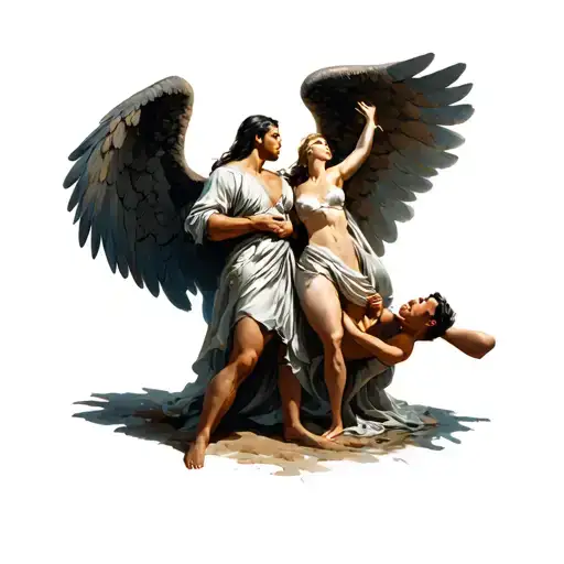 Fighting Angel Saving Male And Female Humans