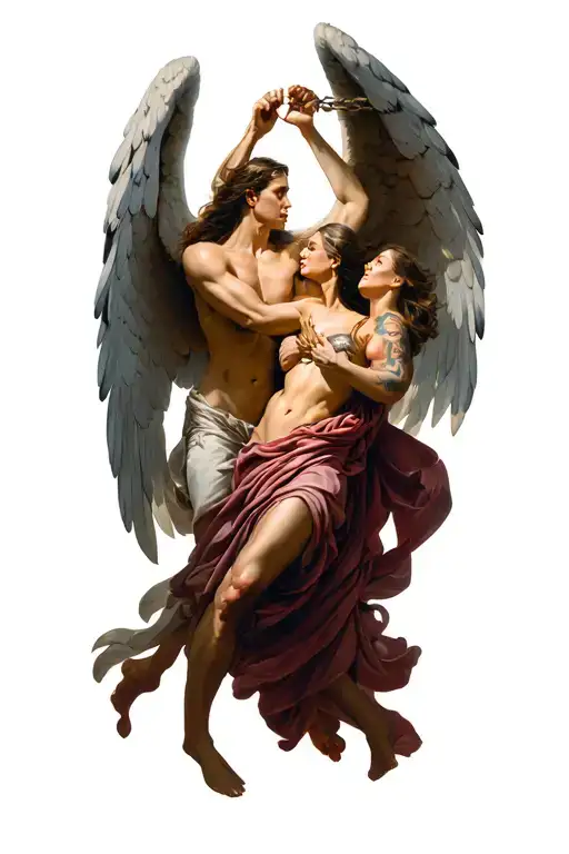 Fighting Angel Trying To Save Male And Female Humans