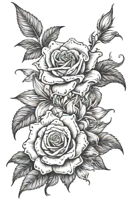 Rose And Lily With Stems Twisting Around Each Other