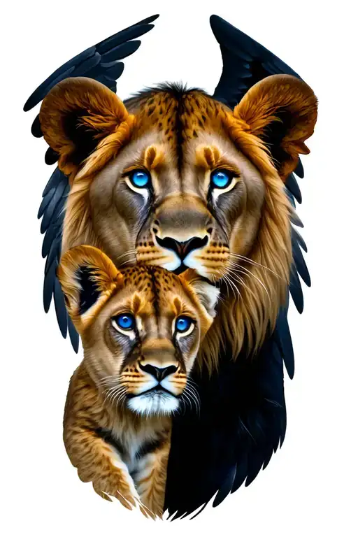 Lioness & Cub Blues Eyes With Wings