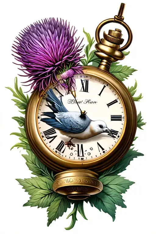 Thistle And Pocket Watch With A Dove