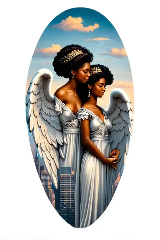 2 African American Angels Overlooking The Los Angeles Skyline