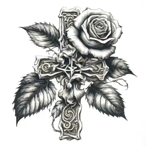 Cross With Rose Growing