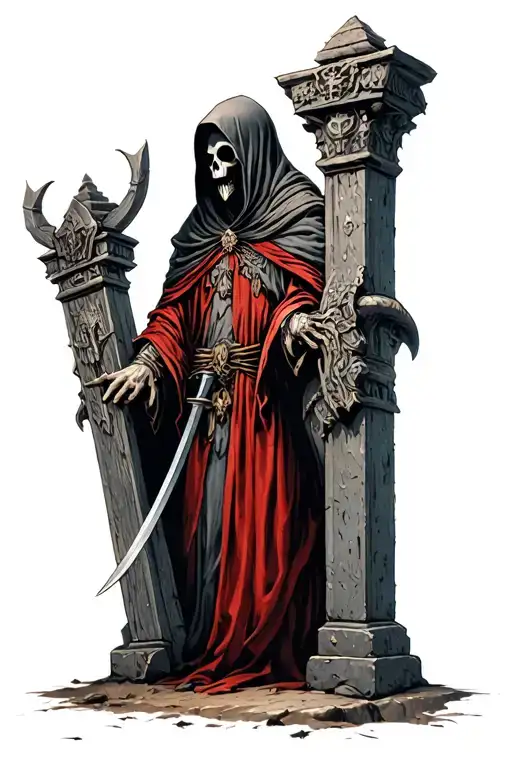 Grimm Reaper With His Hood Up At The Gate Of Valhalla