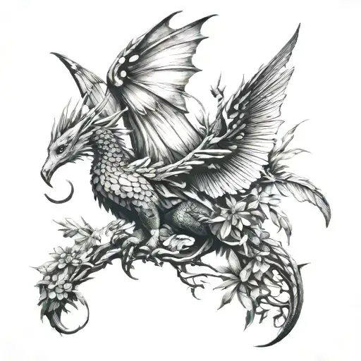 Winged Dragon With Cats Birds And Plants