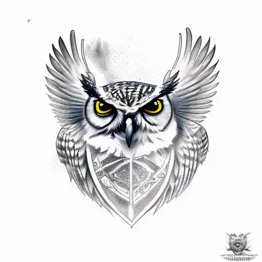 Badass Owl With Wings Out On Left Forearm