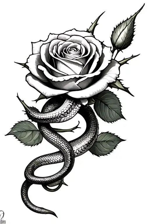 A Singed Rose With A Snake Wrapping Around Getting Cut By The Thorns