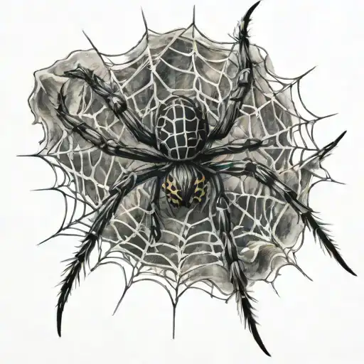 Spider With Web And Black Bird