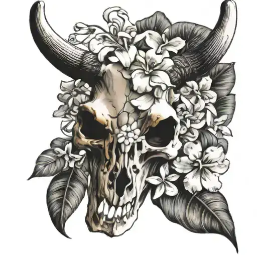Longhorn Skull And Hawaiian Flowers