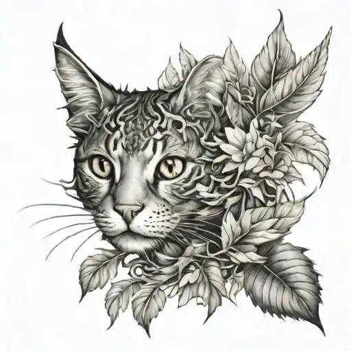 Cat Dragon With Leafs And Birds