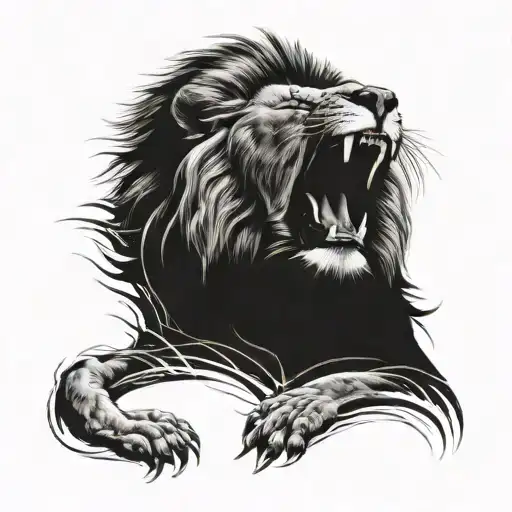 Lion Roaring With Lightinng Bold Blackwork