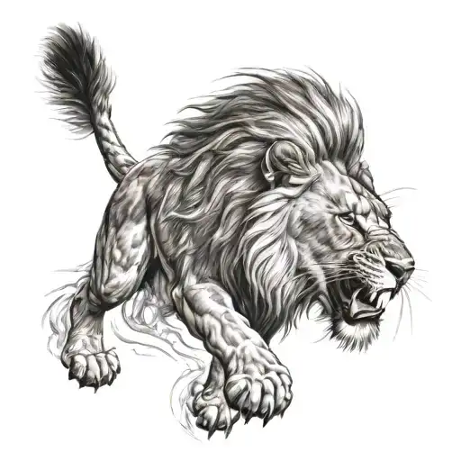 Lion Roaring With Lightinng Bolt Tattoo Design