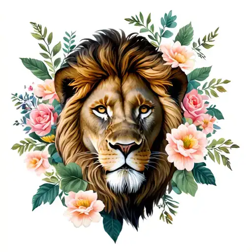 Lion With Flowers