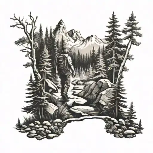 Man Hiking Through Forest Scene