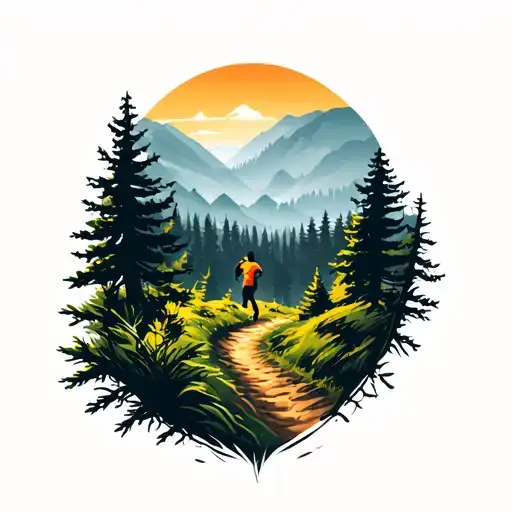 A Trail Winding Through A Forest With A Silhouette Of A Runner In The Distance