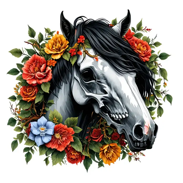 Horse And Skull With Vines And Hoya Flowers